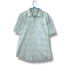 Orvis Shirt Mens L Large Gray Short Sleeve Button Up Plaid Outdoors